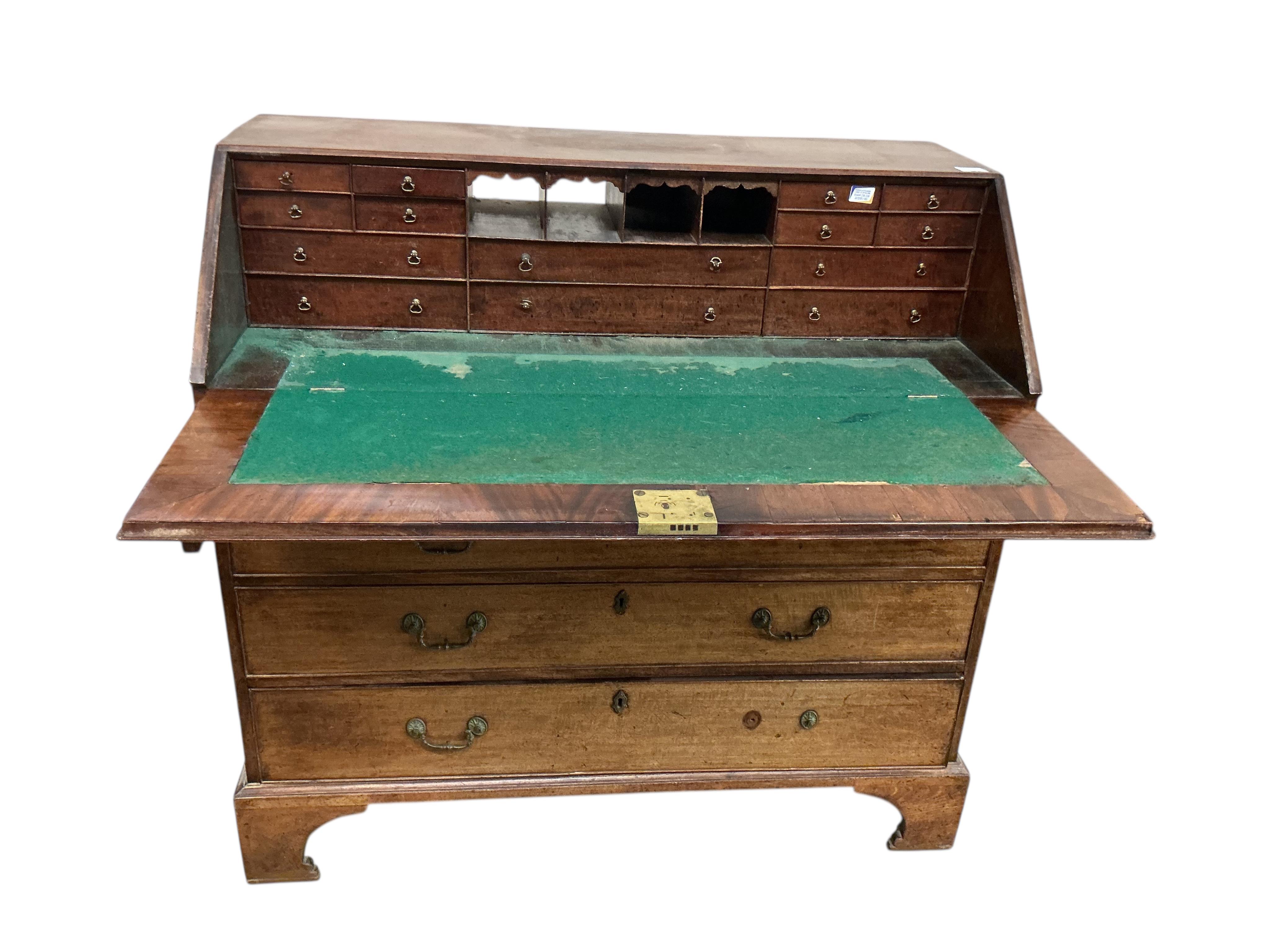A George III mahogany bureau, width 110cm, depth 55cm, height 106cm